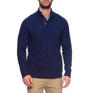 Flag & Anthem Men's Navy Sweater 1/4 Button-Down MEDIUM